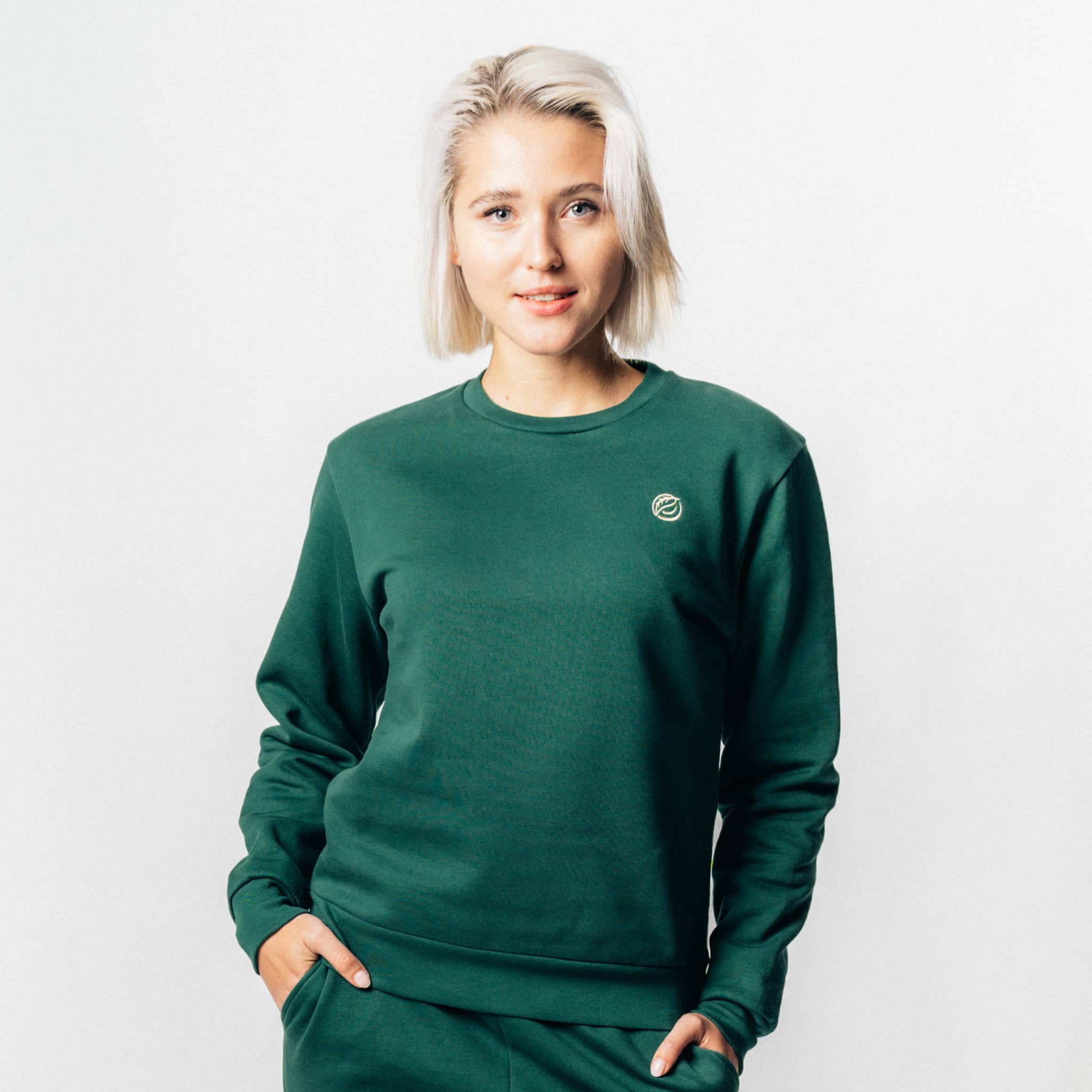 RECORD I Natural Crewneck Sweater aus Bio-Baumwolle - dunkelgrün