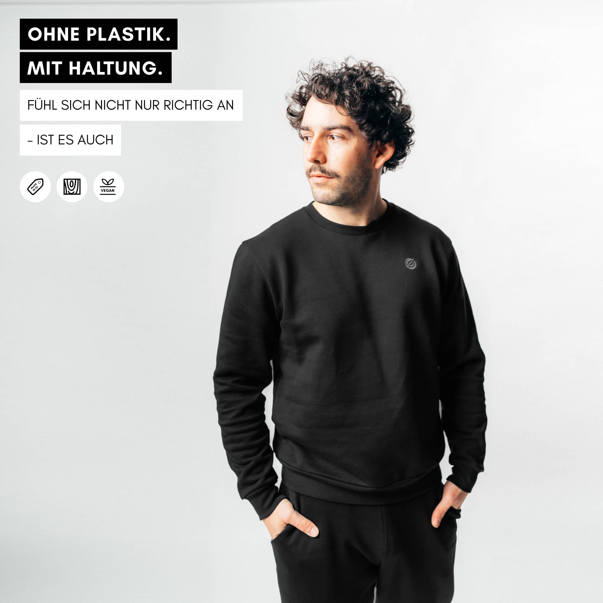 RECORD I Natural Crewneck Sweater - schwarz