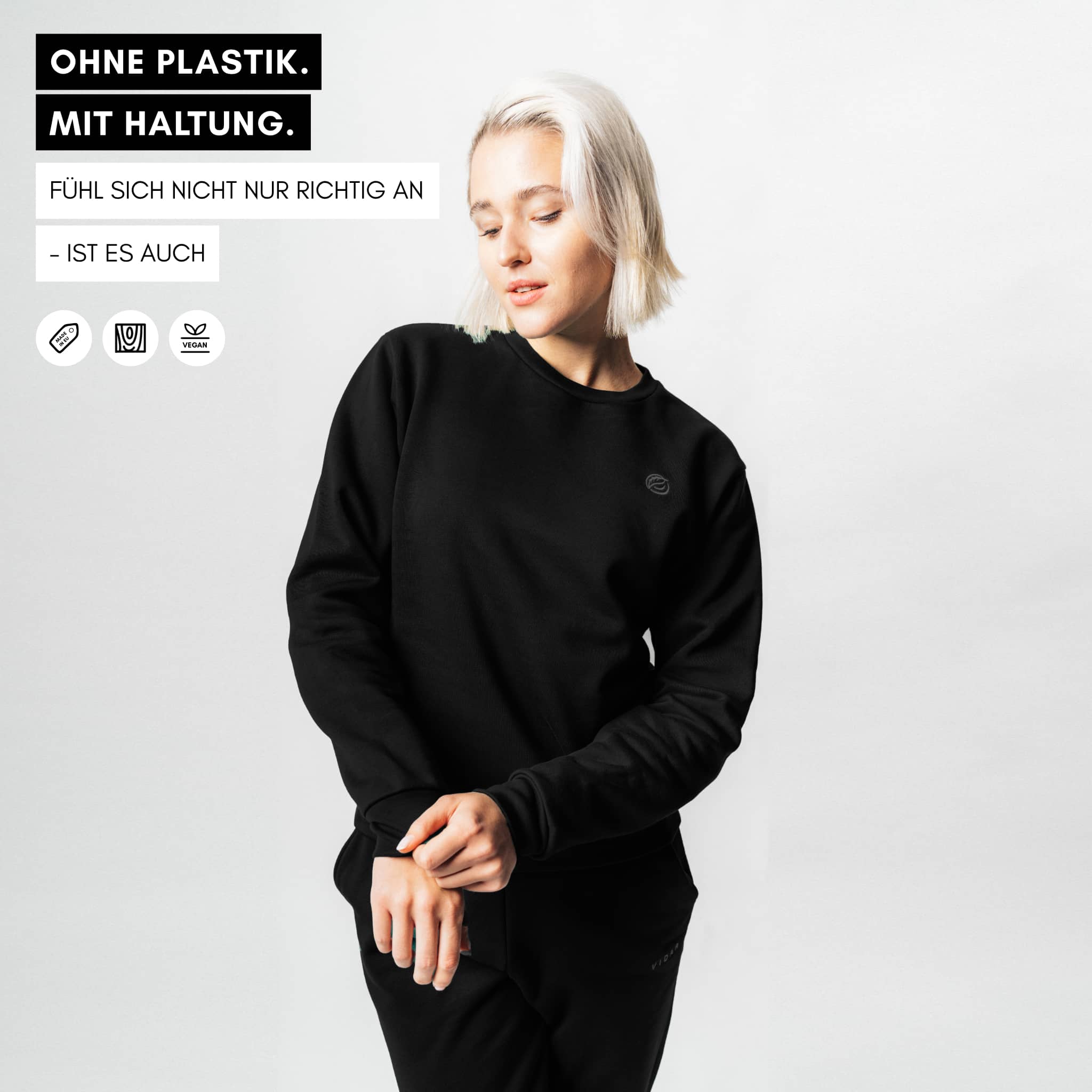 RECORD I Natural Crewneck Sweater aus TENCEL™ - schwarz